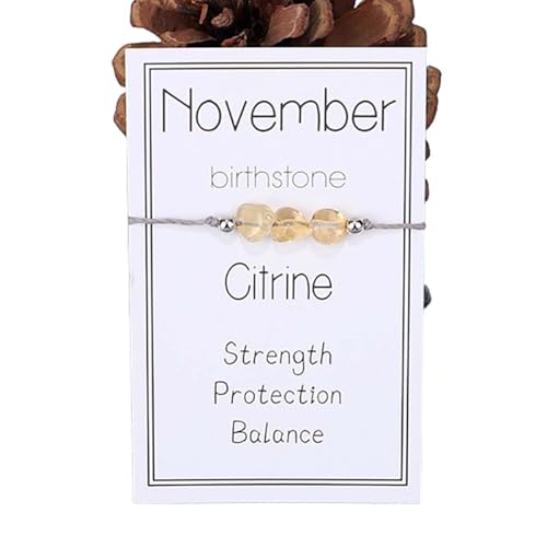 oasymala Verstellbares Geburtsstein-Armband für Damen – Granat, Amethyst & mehr, Handgemachter Schmuck aus Natursteinen für monatliche Geschenke (November - Citrin) von oasymala