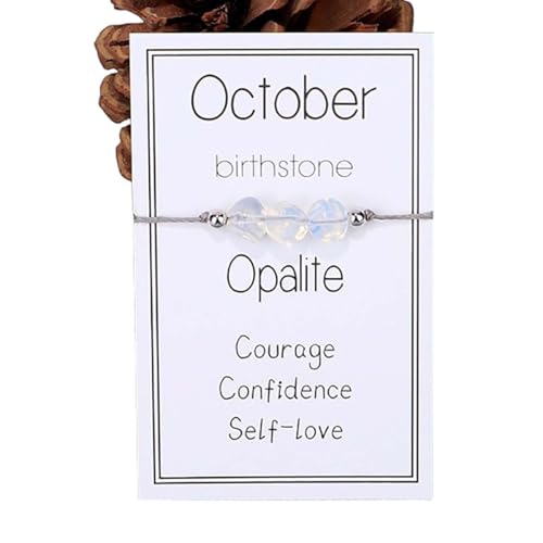 oasymala Verstellbares Geburtsstein-Armband für Damen – Granat, Amethyst & mehr, Handgemachter Schmuck aus Natursteinen für monatliche Geschenke (Oktober - Opalit) von oasymala