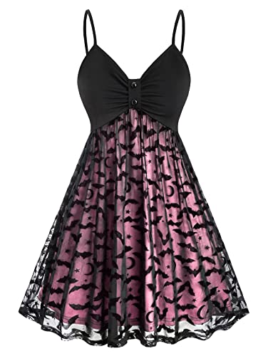 obaSeteck Gothic Sling Kleid Sexy Neon Fledermaus Gürtel Kleid Halloween Party Kleid Vintage Rockabilly Midi Kleid Festival Party Plue Größe Kleid(3XL, Z2) von obaSeteck