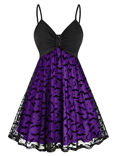 obaSeteck Gothic Sling Kleid Sexy Neon Fledermaus Gürtel Kleid Halloween Party Kleid Vintage Rockabilly Midi Kleid Festival Party Plue Größe Kleid(4XL, Z4) von obaSeteck