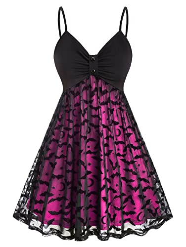 obaSeteck Gothic Sling Kleid Sexy Neon Fledermaus Gürtel Kleid Halloween Party Kleid Vintage Rockabilly Midi Kleid Festival Party Plue Größe Kleid(5XL, Z5) von obaSeteck