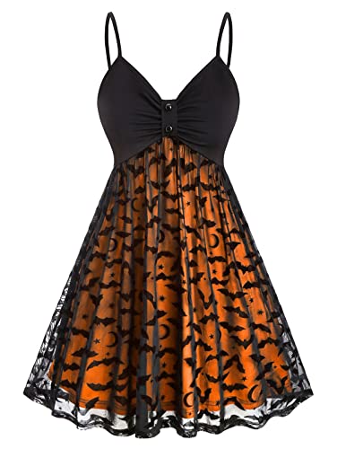 obaSeteck Gothic Sling Kleid Sexy Neon Fledermaus Gürtel Kleid Halloween Party Kleid Vintage Rockabilly Midi Kleid Festival Party Plue Größe Kleid(L, Z3) von obaSeteck