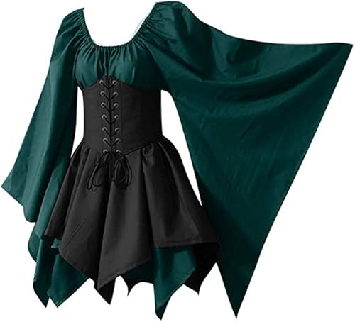 obaSeteck Halloween Kostüme für Frauen Mittelalterlich Viktorianisch Kleid Puffärmel Hoch Niedrig Ballkleid Gothic Renaissance Kleider (3XL, Z1) von obaSeteck