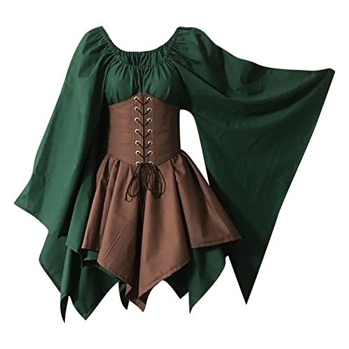 obaSeteck Halloween Kostüme für Frauen Mittelalterlich Viktorianisch Kleid Puffärmel Hoch Niedrig Ballkleid Gothic Renaissance Kleider (L, Z2) von obaSeteck