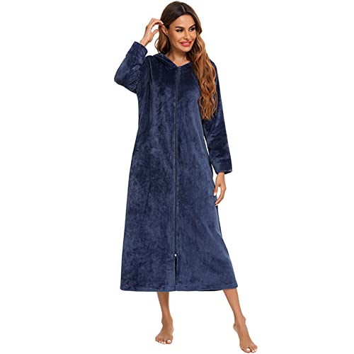 obaSeteck Langer Warmer Morgenmantel Damen Reißverschluss Fleece Plüsch Pyjamas Weicher Hausmantel(L, Z4) von obaSeteck