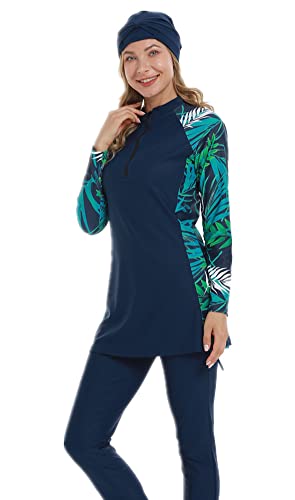 obaSeteck Muslimische Badeanzüge für Frauen Plus Size Full Coverage Beachwear Islamischer Burkini Langarm Modest Bademode Badeanzug(L, Z6) von obaSeteck