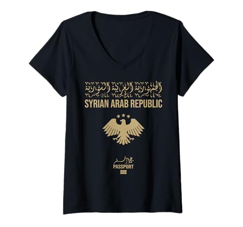 Damen Proud Syrian Syria Passport travelers logo Visual identity T-Shirt mit V-Ausschnitt Damen Proud Syrian Syria Passport travelers logo Visual identity T-Shirt mit V-Ausschnitt von obeezon