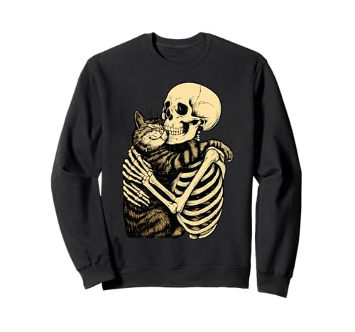 Funny Skeleton Hugging Black Cat Halloween Mom Dad Kids 2025 Sweatshirt von obeezon