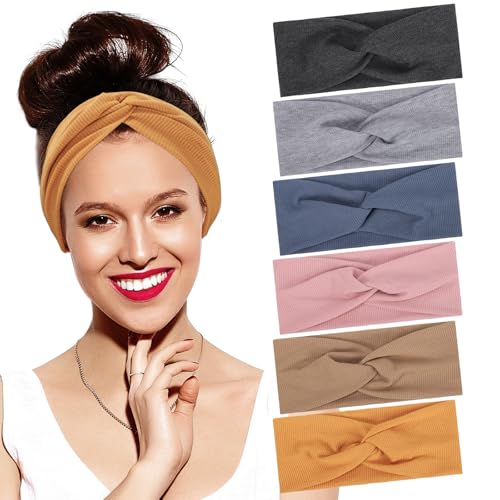 6 PCS Stirnband Damen, Haarband Elastische Weiche Stirnbänder Sport Haarbänder für Yoga Fitness Joggen von obeoby
