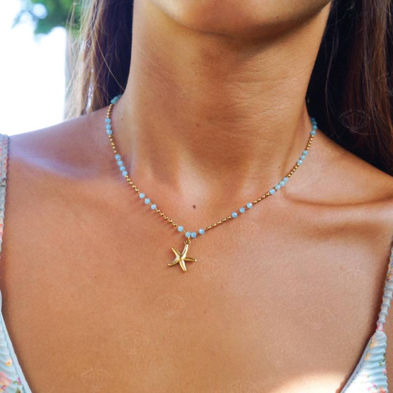 Seestern Perlenkette, Wasserfest Schmuck, Länge Verstellbar, Surfer Accessoire, Vaiana, Inselbewohner, Glasperlen, Boho, Oceanbytahlia von oceanbytahlia