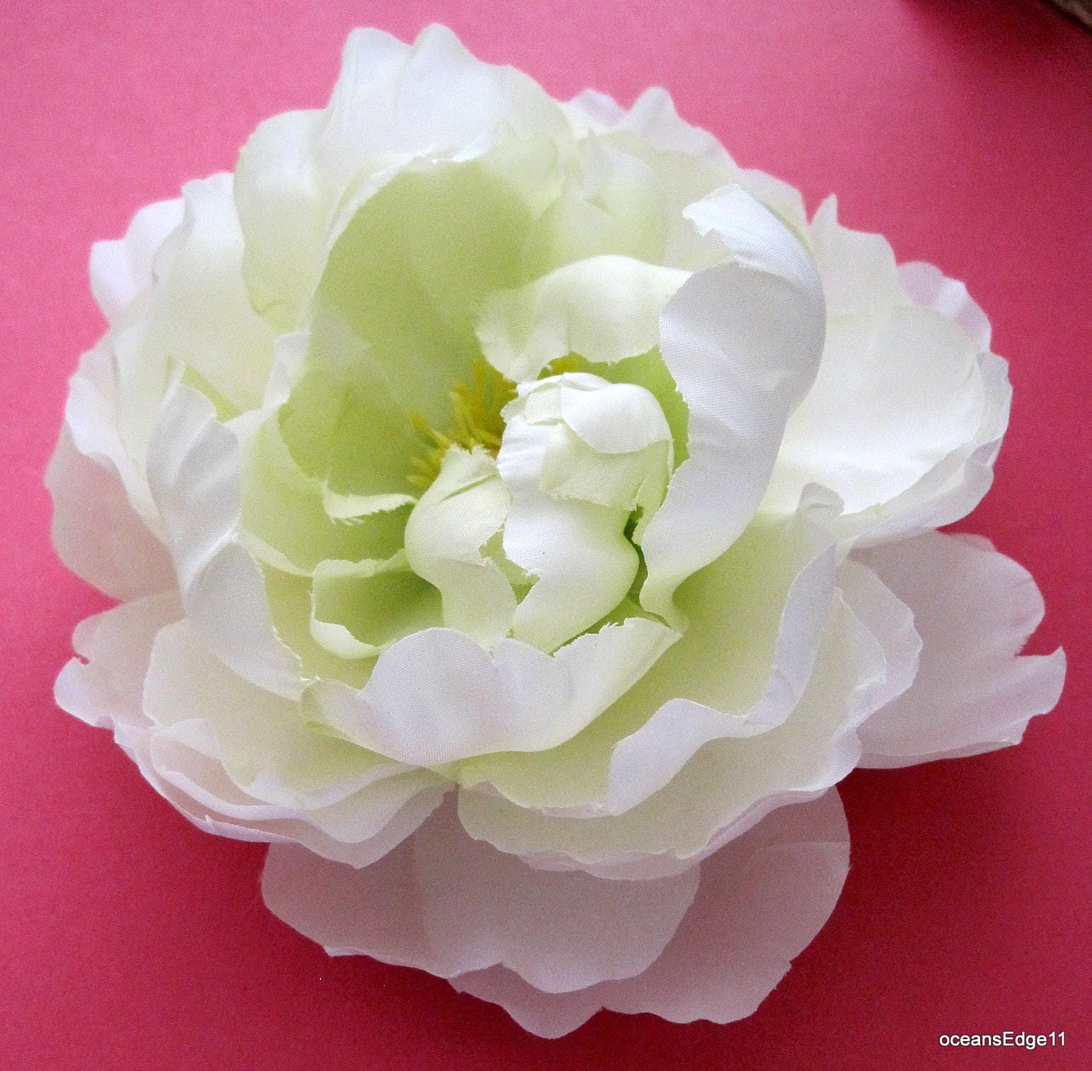 12cm Seidenblume Blume Brosche Anstecknadel Creme Weiß Pfingstrose von oceansEdge11