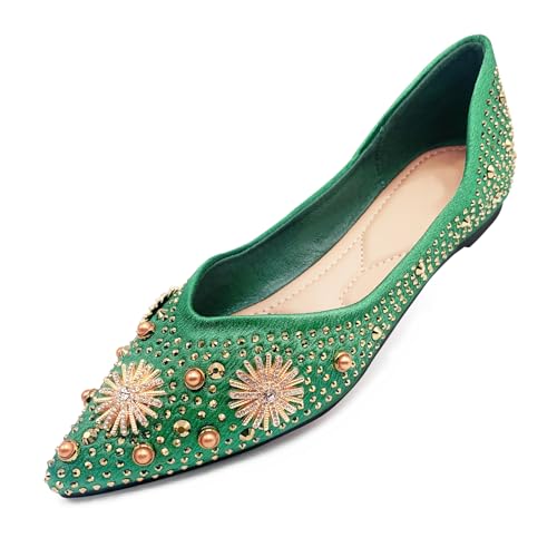 Damen Flats Bequeme Spitze Strass Ballerinas für Hochzeit Party Arbeit Datum Funkeln Elegant Kleid Flats, Smaragdrün, 38.5 EU Damen Flats Bequeme Spitze Strass Ballerinas für Hochzeit Party Arbeit Datum Funkeln Elegant Kleid Flats, Smaragdrün, 38.5 EU von ochisdf