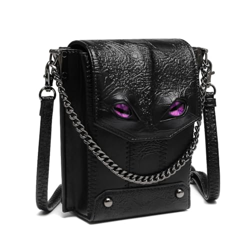 oenyaeu Damen Umhängetasche Kreuz Tasche Gothic Kleine Tasche Geldbörse Leder Geldbörse Frauen Crossbody Handtasche Schultertasche, Schwarz , Medium von oenyaeu