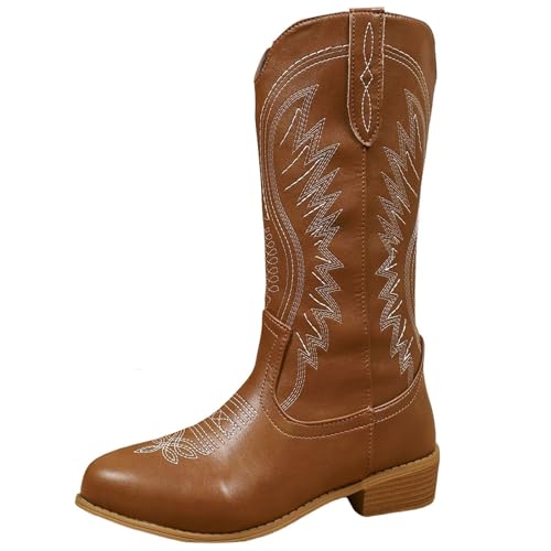 Cowboystiefel für Damen, wadenhoch, bestickt, klobiger Absatz, spitzer Zehenbereich, leicht an- und auszuziehen, Westernstiefel, leicht zu reinigen, ideal für Herbst und Winter, braun, 40.5 EU Cowboystiefel für Damen, wadenhoch, bestickt, klobiger Absatz, spitzer Zehenbereich, leicht an- und auszuziehen, Westernstiefel, leicht zu reinigen, ideal für Herbst und Winter, braun, 40.5 EU von ofeirhz
