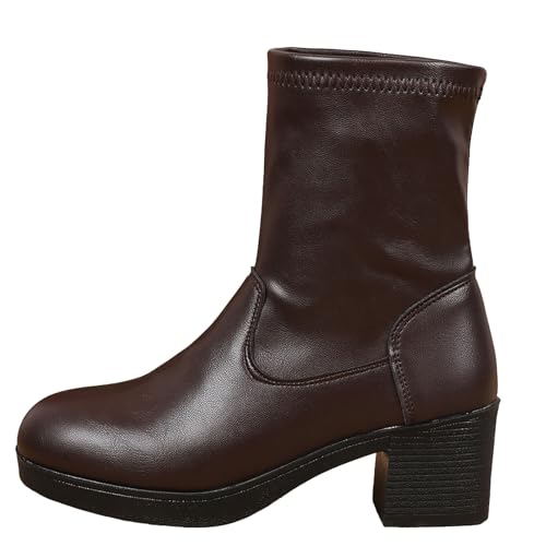 Cowboystiefel für Damen, wadenhoch, warm, klobiger Absatz, runde Zehenpartie, Wanderstiefel, einfaches An- und Ausziehen, warmer Winterstiefel, wasserabweisend, leicht zu reinigen, Schlupfstiefel Cowboystiefel für Damen, wadenhoch, warm, klobiger Absatz, runde Zehenpartie, Wanderstiefel, einfaches An- und Ausziehen, warmer Winterstiefel, wasserabweisend, leicht zu reinigen, Schlupfstiefel von ofeirhz