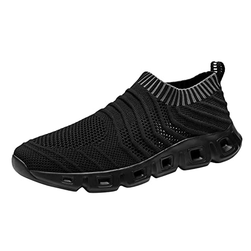 Slip On Sneakers Herren Arch Fit Easy Close Barfußschuhe Rutschfeste Tiefe Lugs Schwarz Turnschuhe Weich Gepolstertes Fußbett Laufschuhe Leicht Atmungsaktiv Athletic Trainer Gym Fitness Jogging von ofeirhz