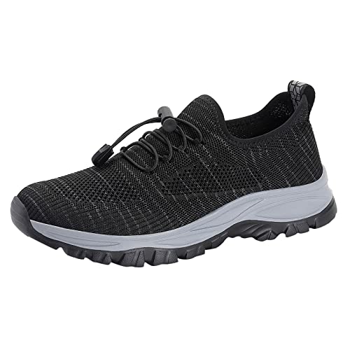 Slip On Sneakers Herren Arch Fit Easy Close Laufschuhe Arch Support Wide Fit Turnschuhe Rutschfeste Tiefe Lugs Wanderschuhe Mesh Futter Atmungsaktiv Athletic Trainer Mountain Trekking Reisen, Schwarz von ofeirhz