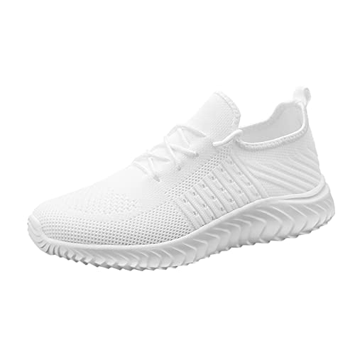Slip On Sneakers Herren Mesh Futter Atmungsaktiv Laufschuhe Weich Gepolstertes Fußbett Schwarz Turnschuhe Rutschfeste Arch Fit Wanderschuhe Luftkissen Bequem Trainer Gym Fitness Jogging Walking, weiß von ofeirhz