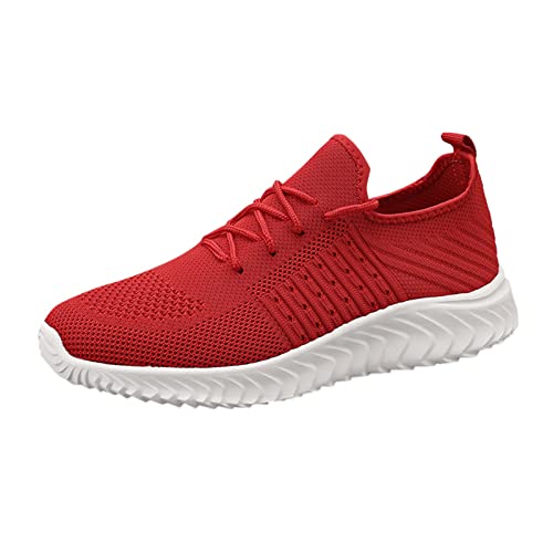 Slip On Sneakers Herren Mesh Futter Atmungsaktiv Laufschuhe Weich Gepolstertes Fußbett Schwarz Turnschuhe Rutschfeste Arch Fit Wanderschuhe Luftkissen Bequem Trainer Gym Fitness Jogging Walking, rot von ofeirhz