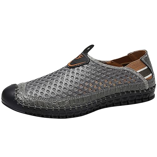 Slip On Sneakers Herren Mesh Futter Atmungsaktiv Walkingschuhe Low-Top Easy Close Wide Fit Turnschuhe Rutschfeste Tiefe Lugs Barfußschuhe Weich Gepolstertes Fußbett Flacher Schuh Frühling Sommer von ofeirhz