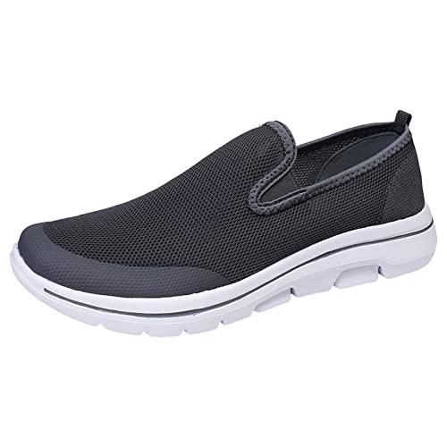 Slip On Sneakers Herren Weich Gepolstertes Fußbett Weite Passform Turnschuhe Mesh-Futter Bequeme Wanderschuhe Rutschfeste Tiefe Lugs Wanderschuhe Leicht Breiter Zehentrainer für Geschwollene Füße von ofeirhz