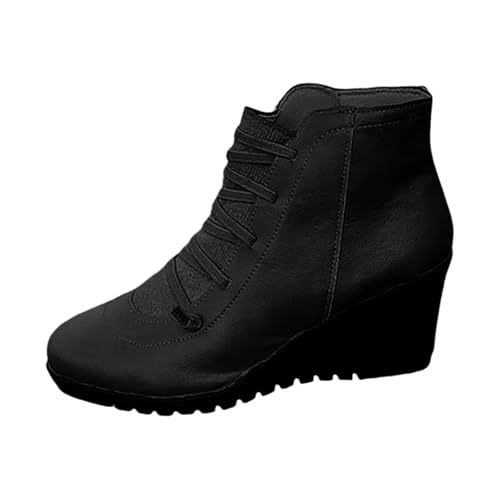 Stiefel für Damen, mit abgeschrägtem Absatz, dicker Boden, Schnürung, seitlicher Reißverschluss, Retro-Plateau-Stiefel, griffige Sohle, bequeme Stiefelette, einfaches An- und Ausziehen, warme von ofeirhz