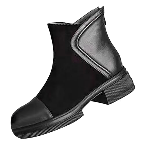 Stiefel für Damen, mittelhohe Wadenpartie, Reißverschluss, grober Absatz, runde Zehenpartie, Damenschuhe, leichteres An- und Ausziehen, warmer Wanderstiefel, leicht zu reinigen, Schlupfstiefel von ofeirhz