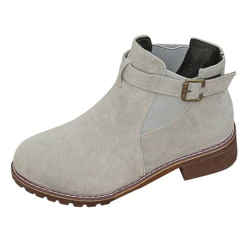 Stiefeletten für Damen, Retro-Schnalle, Wanderstiefel, rutschfeste Sohle, Damenschuhe, warmes Futter, bequem, Winterstiefel, dicker Absatz, runder Zehenbereich, kurzer Stiefel, Hundespaziergänge von ofeirhz