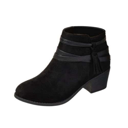 Stiefeletten für Damen, Riemen, grob, gestapelt, Wanderstiefel, seitlicher Reißverschluss, warmer Herbst-Winterstiefel, klobiger Absatz, runde Zehenpartie, kurzer Stiefel, rutschfest, einfacheres An von ofeirhz