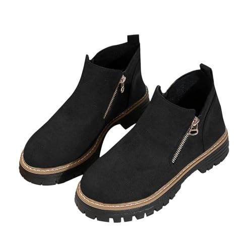 Stiefeletten für Damen, seitlicher Reißverschluss, runde Zehenpartie, dicke Unterseite, griffige Sohle, Wanderstiefel, einfaches An- und Ausziehen, leicht zu reinigen, bequeme Damenschuhe von ofeirhz