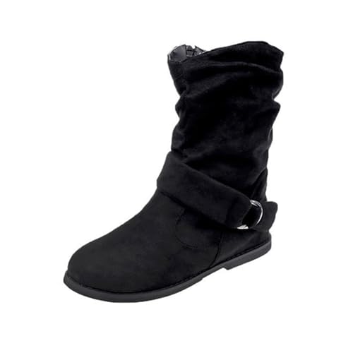 Wanderschuhe für Damen, mittelhohe Schnalle, Westernstiefel, Cowgirl-Stiefel, runde Zehenpartie, flach, lässig, Thermostiefel, bequemer Winterstiefel, einfacheres An- und Ausziehen, Used-Look, ideal Wanderschuhe für Damen, mittelhohe Schnalle, Westernstiefel, Cowgirl-Stiefel, runde Zehenpartie, flach, lässig, Thermostiefel, bequemer Winterstiefel, einfacheres An- und Ausziehen, Used-Look, ideal von ofeirhz