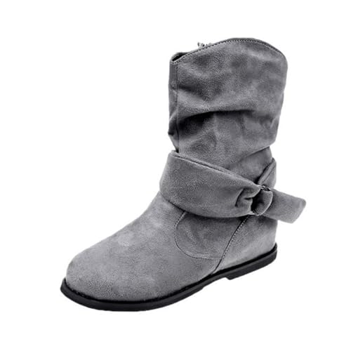 Wanderschuhe für Damen, mittelhohe Schnalle, Westernstiefel, Cowgirl-Stiefel, runde Zehenpartie, flach, lässig, Thermostiefel, bequemer Winterstiefel, einfacheres An- und Ausziehen, Used-Look, ideal Wanderschuhe für Damen, mittelhohe Schnalle, Westernstiefel, Cowgirl-Stiefel, runde Zehenpartie, flach, lässig, Thermostiefel, bequemer Winterstiefel, einfacheres An- und Ausziehen, Used-Look, ideal von ofeirhz