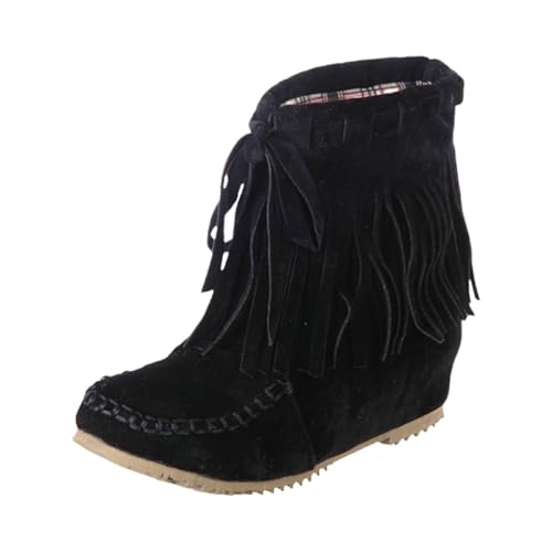 Wanderschuhe für Damen, wadenhoch, genähte Quaste, rutschfest, runde Zehenpartie, Winterstiefel, einfaches An- und Ausziehen, Schlupfstiefel, warmes Futter, bequem, flach, ideal für Herbst, Winter von ofeirhz