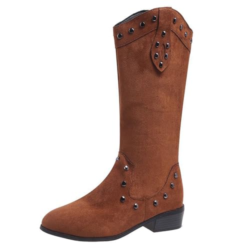 ofeirhz Cowboystiefel für Damen, mittelhohe Wade, Reißverschluss, Wanderschuhe, niedriger Absatz, runder Zehenbereich, warmer Winterstiefel, einfacheres An- und Ausziehen, bequem, rutschfest, leicht ofeirhz Cowboystiefel für Damen, mittelhohe Wade, Reißverschluss, Wanderschuhe, niedriger Absatz, runder Zehenbereich, warmer Winterstiefel, einfacheres An- und Ausziehen, bequem, rutschfest, leicht von ofeirhz