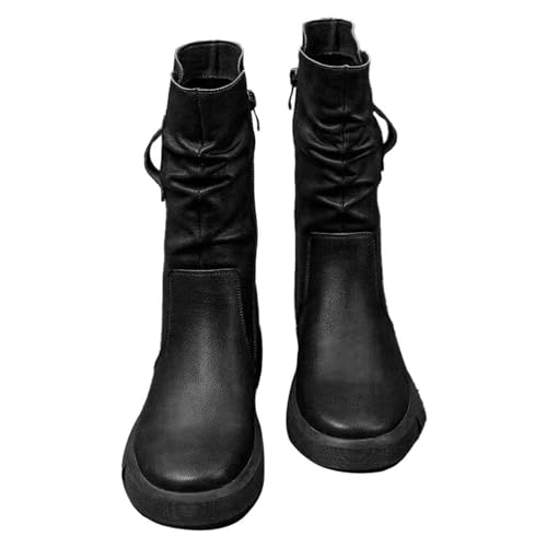 ofeirhz Cowboystiefel für Damen, mittlere Wadenlänge, Reißverschluss, dicke Unterseite, runde Zehenpartie, Chelsea-Stiefel, einfacheres An- und Ausziehen, bequeme Schlupfstiefel, wasserabweisend von ofeirhz