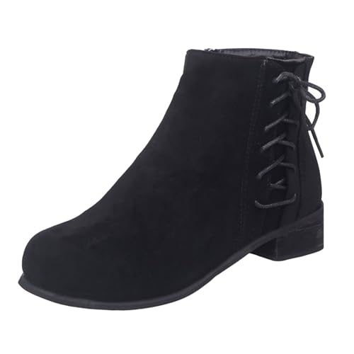 ofeirhz Stiefel für Damen, Schnürstiefel, seitlicher Reißverschluss, breiter Absatz, runder Zehenbereich, einfacher An- und Ausziehen, bequeme Schlupfstiefel, Herbst, Winter, Retro, kurze Stiefel von ofeirhz