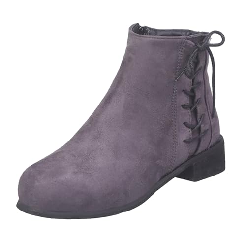 ofeirhz Stiefel für Damen, Schnürstiefel, seitlicher Reißverschluss, breiter Absatz, runder Zehenbereich, einfacher An- und Ausziehen, bequeme Schlupfstiefel, Herbst, Winter, Retro, kurze Stiefel von ofeirhz