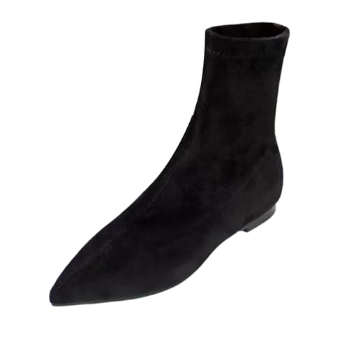 ofeirhz Stiefel für Damen, wadenhoch, flache Wanderschuhe, spitzer Zehenbereich, warmes Futter, Winterstiefel, einfacheres An- und Ausziehen, bequemer Schlupfstiefel, ideal für Herbst, Winter, Wandern von ofeirhz