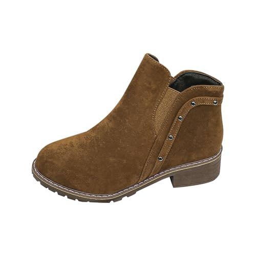 ofeirhz Stiefeletten für Damen, grober Absatz, Retro-Wanderstiefel, runde Zehenpartie, griffige Sohle, Damenschuhe, einfacheres An- und Ausziehen, bequemer Schlupfstiefel, leicht zu reinigen, warmer von ofeirhz