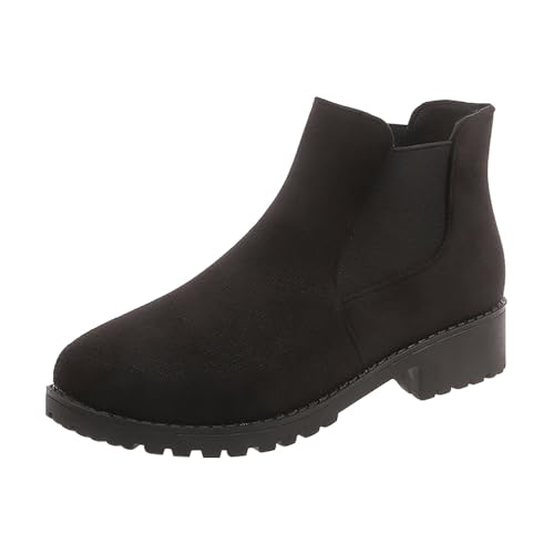 ofeirhz Stiefeletten für Damen, grober Absatz, Retro-Wanderstiefel, rutschfest, runde Zehenpartie, Damenschuhe, leicht zu reinigen, warmer Winterstiefel, einfacheres An- und Ausziehen, bequemer von ofeirhz
