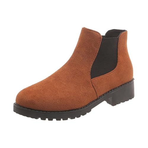 ofeirhz Stiefeletten für Damen, grober Absatz, Retro-Wanderstiefel, rutschfest, runde Zehenpartie, Damenschuhe, leicht zu reinigen, warmer Winterstiefel, einfacheres An- und Ausziehen, bequemer von ofeirhz