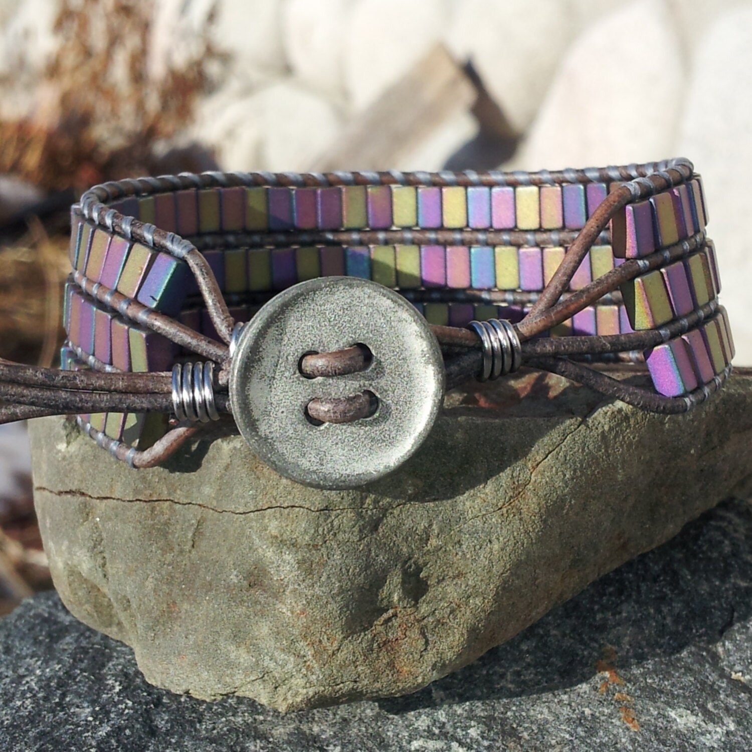 Cool Matte Oilslick Dreifach Metallschicht Armband - Schnell Und Kostenlos in Die Usa von offbeadinpathneosho