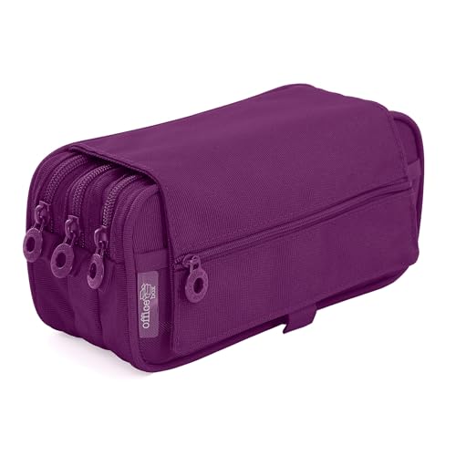 Colorline Mäppchen Verdreifachen Große Innenabschnitte Mit einzelnen Reißverschluss-Verschlüssen Mehrzweckhülle für Schulmaterial. Lila Farbe von office box