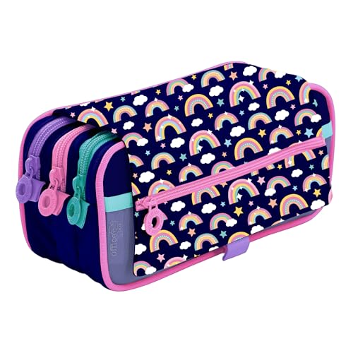 Office Box Colorline Federmäppchen mit 3 großen Innenfächern mit individuellem Reißverschluss, mehrere Taschen, Stundenplan und ID-Karte, Regenbogen, Kulturbeutel von office box