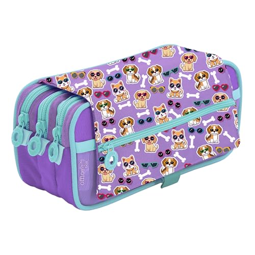 Office Box Colorline Federmäppchen mit 3 großen Innenfächern mit individuellem Reißverschluss, mehrere Taschen, Stundenplan und ID-Karte, Hunde, Modisch von office box