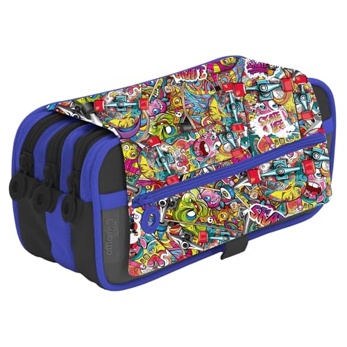 Office Box Colorline Federmäppchen mit 3 großen Innenfächern mit individuellem Reißverschluss, mehrere Taschen, Stundenplan und ID-Karte, Skater, Modisch von office box