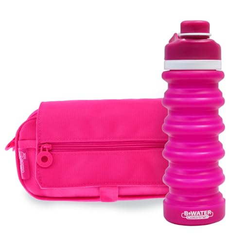 office box Colorline Federmäppchen mit 3 Fächern, mit Reißverschluss, mehrere Taschen, Stundenplan und ID-Karte und Streifen zum Mitnehmen in Ihrem Trolley, Fuchsia + Wasser, Modisch von office box