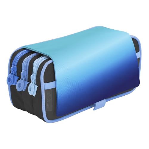 office box Triple Blush – Federmäppchen mit 3 großen Fächern mit Reißverschluss, mehreren Taschen, Stundenplan und Ausweisschild., Color Mix - Blue, 22 x 11 x 9 cm, Modern von office box