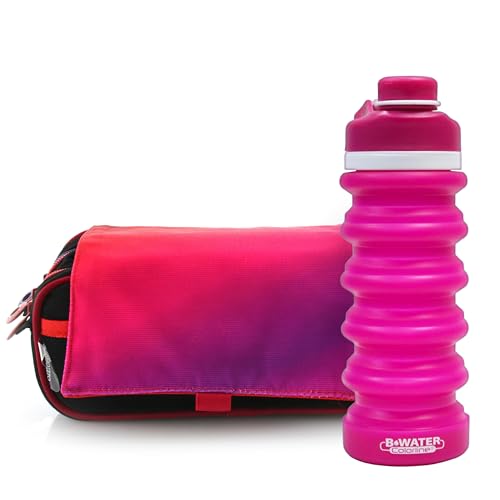 office box Federmäppchen mit 3 Fächern, Pastellfarben, mit 3 großen Fächern, mit Reißverschluss, mehrere Taschen und Stundenplan und ID., Farbmix - Rot + Bwater, Modisch von office box