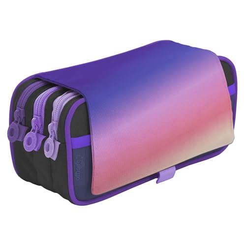 office box Federmäppchen mit 3 Fächern, Pastellfarben, mit 3 großen Fächern, mit Reißverschluss, mehrere Taschen und Stundenplan und ID., Farbmix - Violett, Modisch von office box